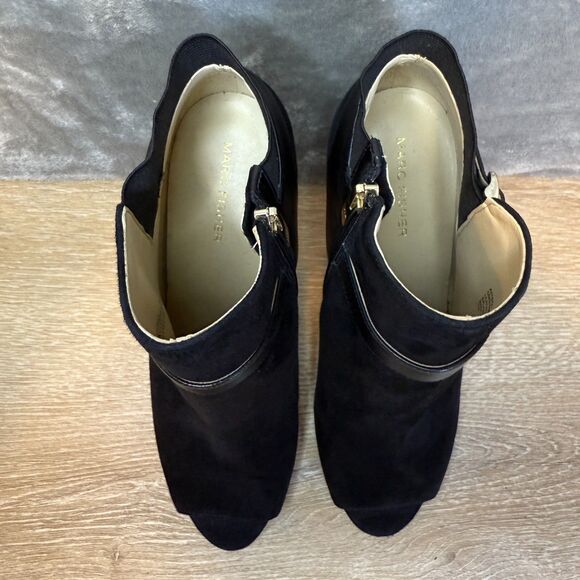 Marc Fisher Shimmee Black Suede Leather Peep Toe High Heels Women's Size 9 - Picture 2 of 10